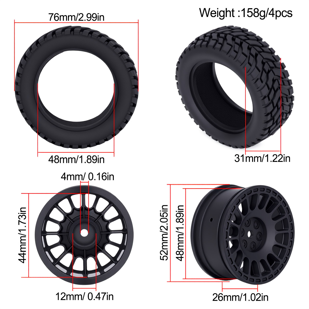 1.9inch 75*31mm Rubber Plastic - Model Kit Tamiya ulasan dan harga